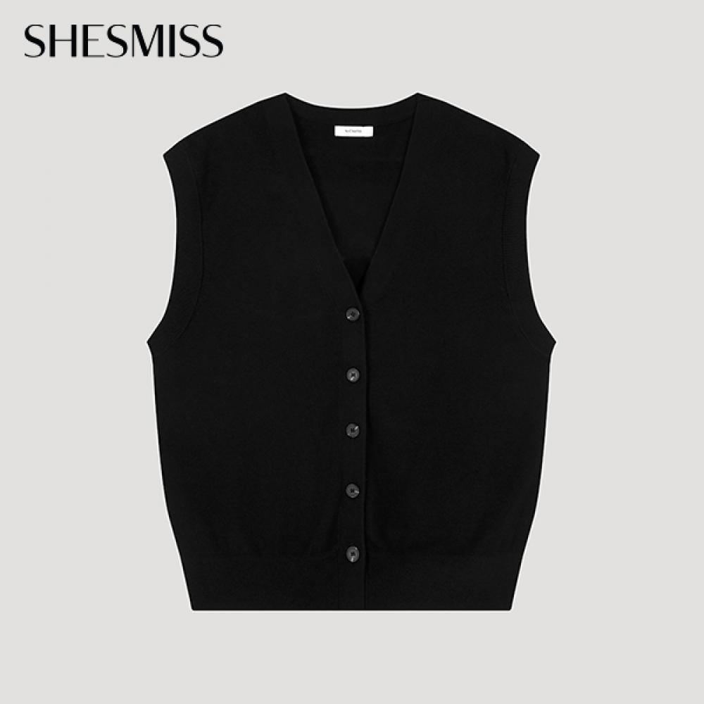 

She S miSS V Neck Button Up Knit VeSt SSkVto32510 Bk blacks/55