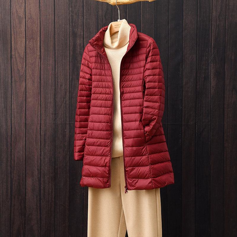 Light down jacket medium and long women's stand-up collar white duck down women's large size slim fashion down jacket