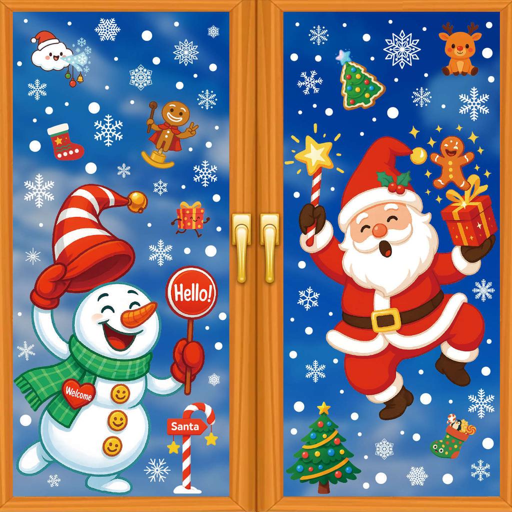 Christmas electrostatic glass stickers shopping mall window snowflake scene layout decoration stickers