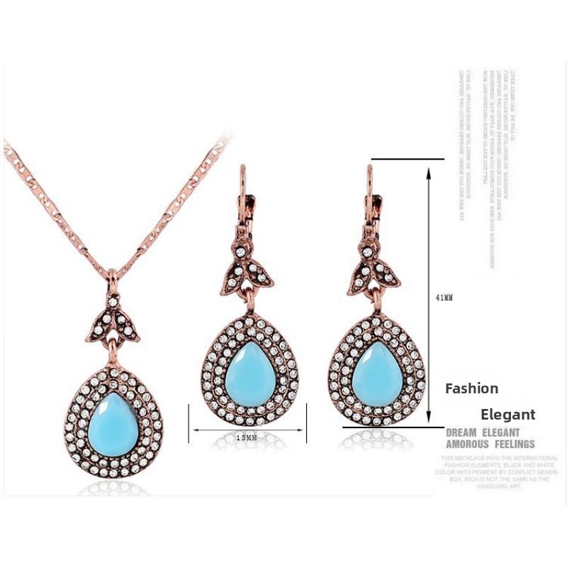 Rose gold plated resin earrings and necklace jewelry set with snake chain accessories