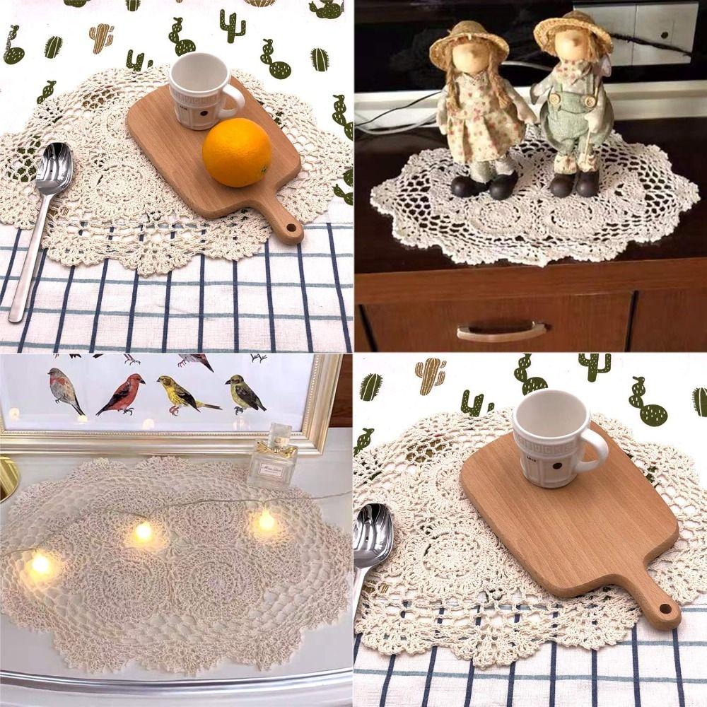 New Vintage Crocheted Doilies Shabby Chic Oval Crochet Placemet Handmade Table Mat