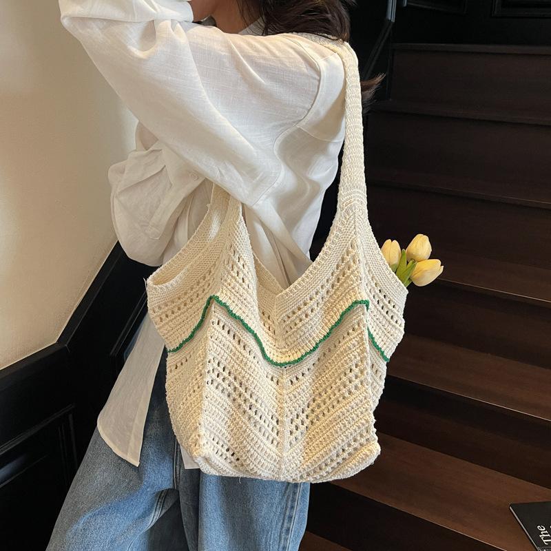 Exquisite Fashion Hand-knitted Hollow Women's Tote Bag New Casual Versatile Shoulder Bag Shopping Bag