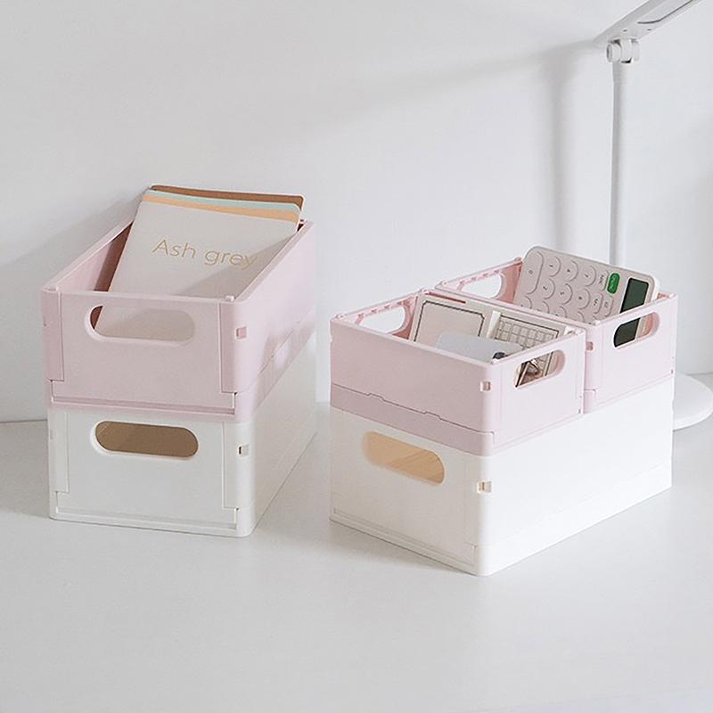 Collapsible Crate Plastic Folding Storage Box Basket Utility Cosmetic Container Desktop Holder Home Use School Desk Storage Box