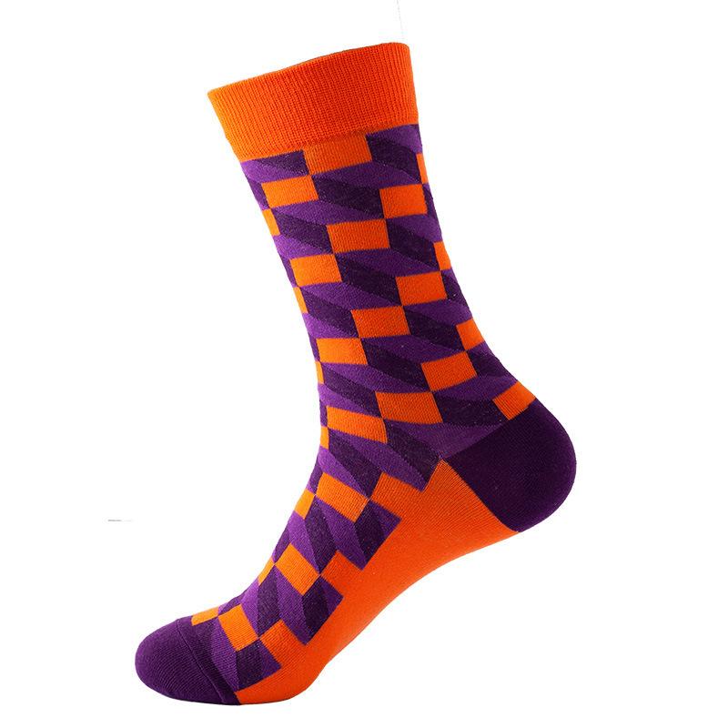 Hundreds Fashion Business Men 100% Cotton Happy Lattice Socks Unisex Boys Combed Hip Hop Street Skateboard Funny High Sox Set
