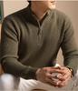 Men's 100% Wool High Collar Zipper Sweater - Thick, Warm Knitted Base Layer for Autumn/Winter