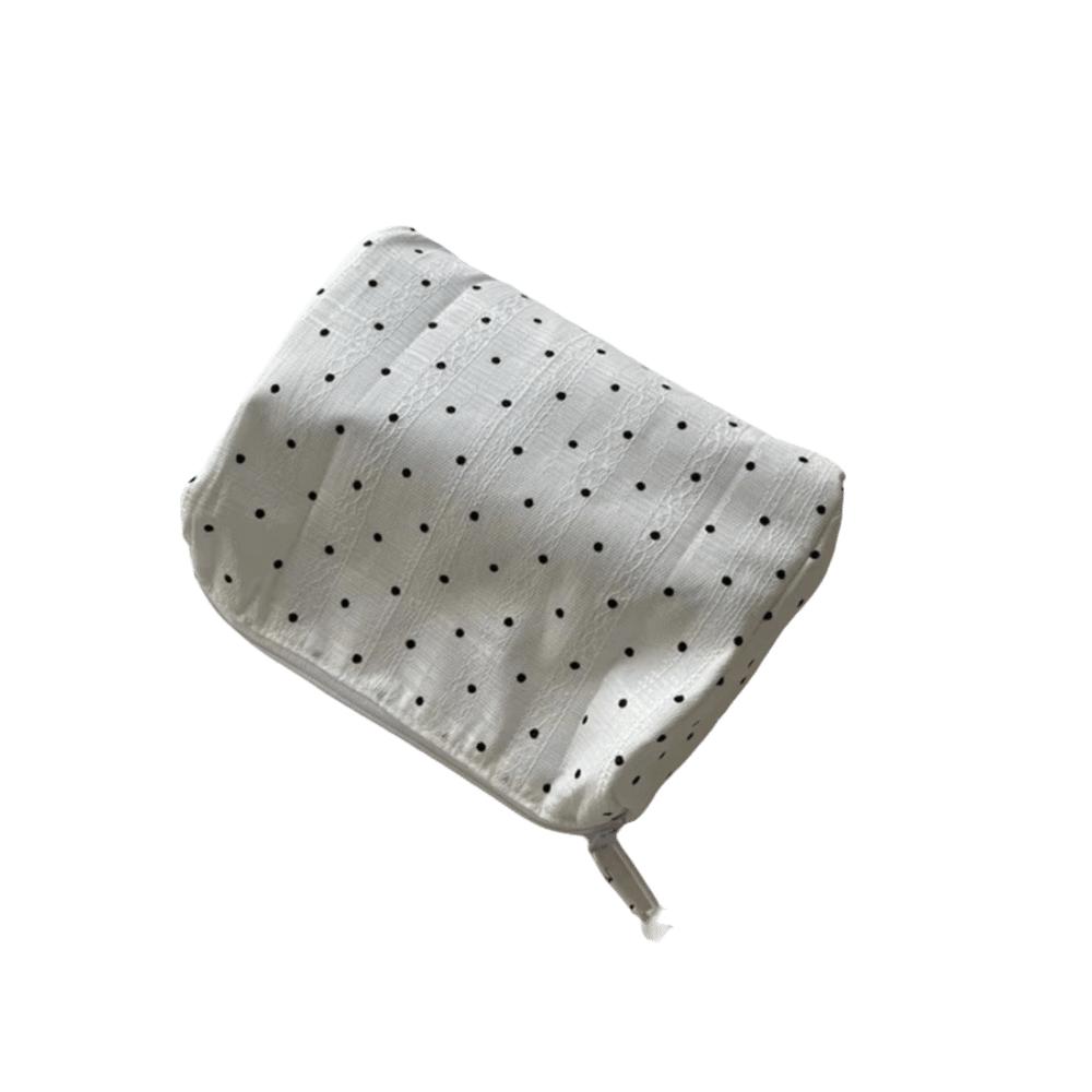Women Quilting Black Dot Makeup Bag Large Capacity Sweet Style Toiletry Bag Zipper Storage Pouch Cosmetic Organizer Pouch
