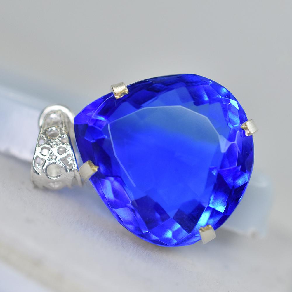 Lab Grown 55 Ct CERTIFIED Sapphire 925 Sterling Silver Blue Pear Gems Pendant MY-PD-128-NS