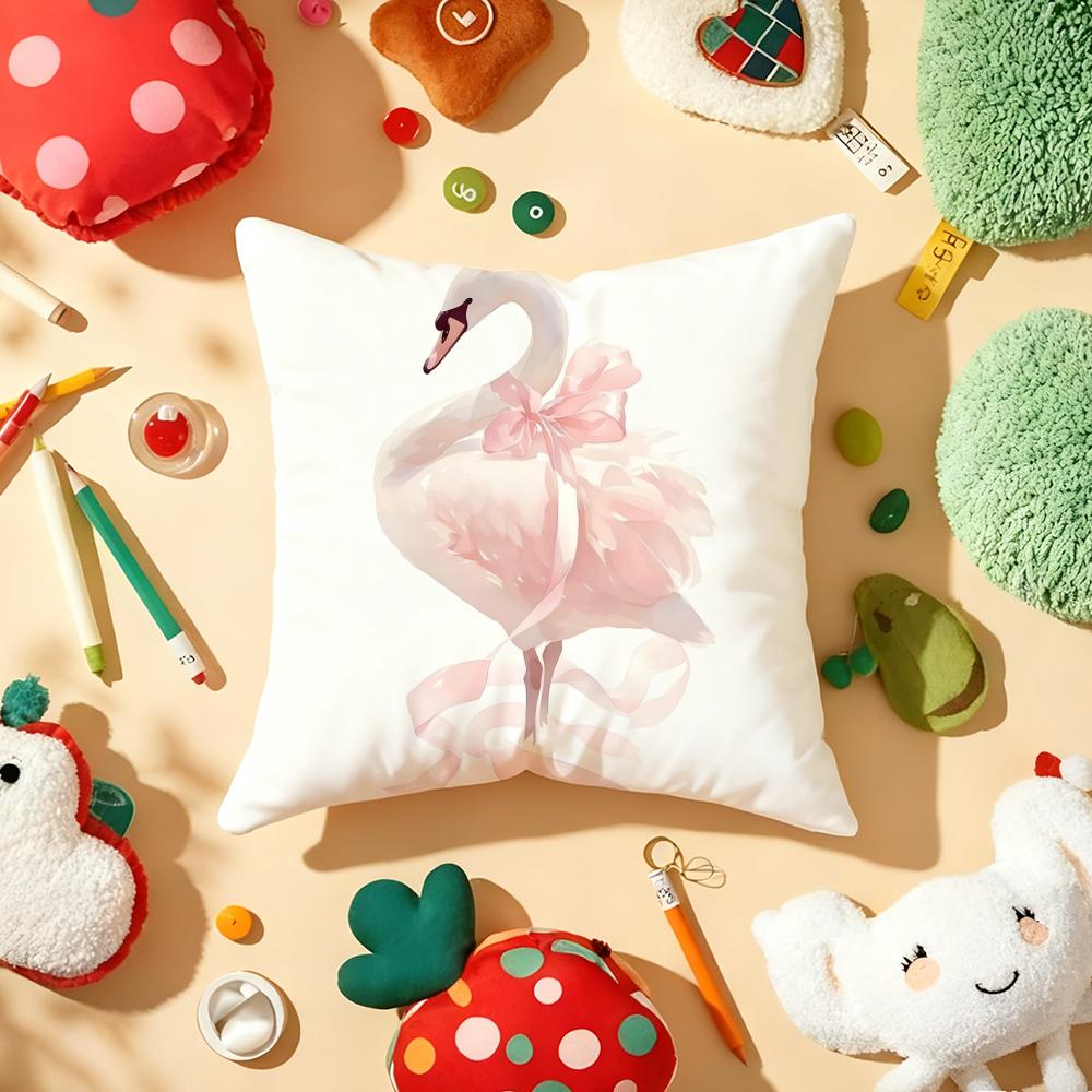 Wildflower Cute Pink Swan Cushion Cover Plush Fabric Soft DoubleSided Printed Sofa Warm Winter Home Gift Pillow Cover