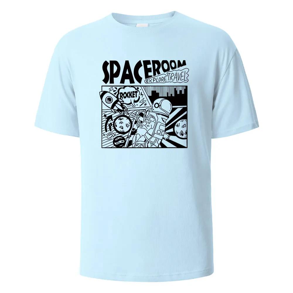 Men's Printed T-Shirt Spaceroom Funny 100% Cotton Oversize Shortsleeved Tees For Men Women Summer Fashion Casual O-neck Tops