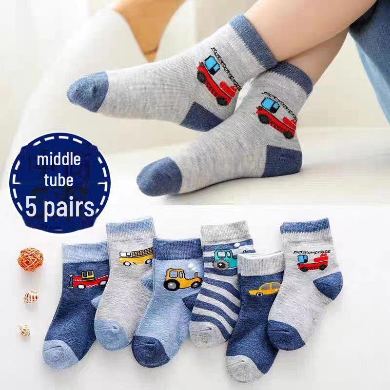 Children's Spring & Autumn Cotton Mesh Socks - Trendy Cartoon Mid-Tube Design for Boys, Infants, & Young Kids