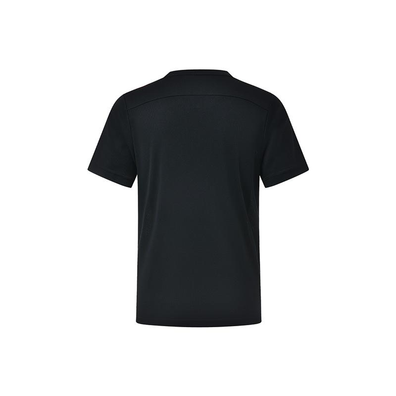 Li Ning Badminton Series Striped Logo Print Straight Cut Comfortable Short Sleeve T-Shirt Unisex Tops Black AAYU269-1