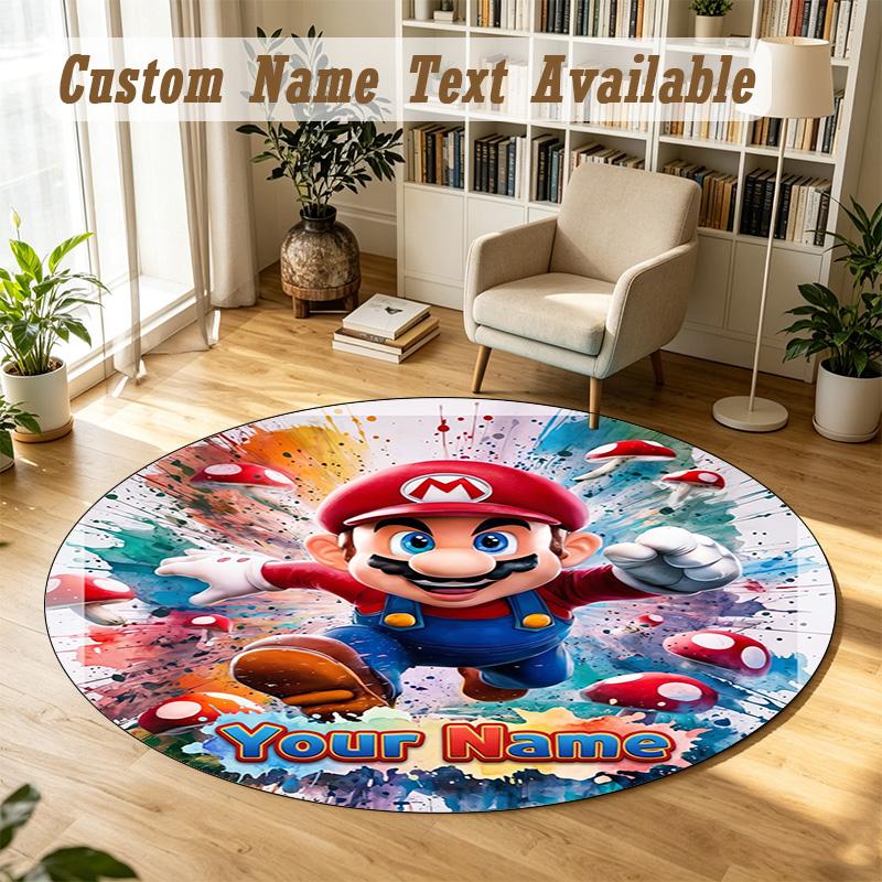 Round Rug Custom NameSuper Mario Pattern Non Slip Carpet Home Floor Decor