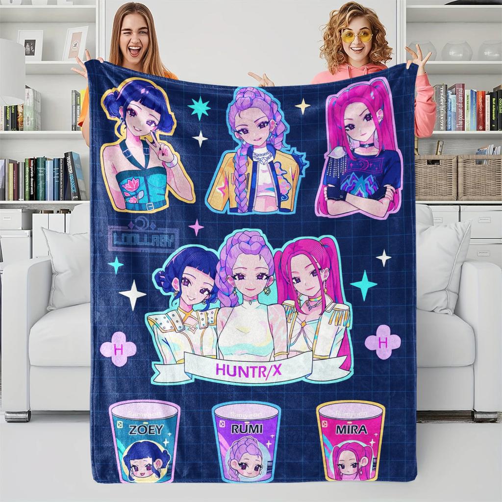 K-POP Demons Hunter Theme Flannel Blanket, Hot Anime Print Throw Blanket, Fan Gift Blanket, Multi-Purpose Blanket for Leisure