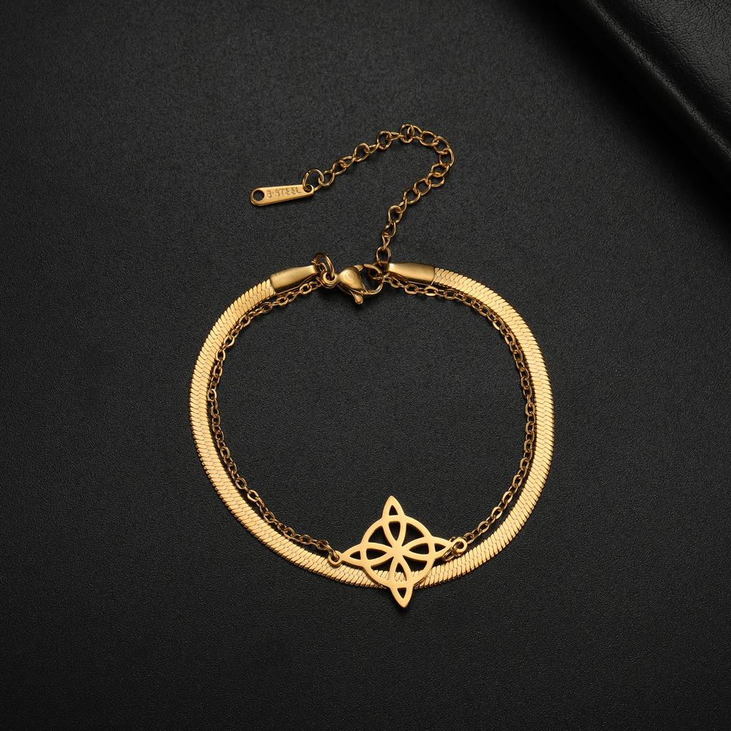 Lemegeton Charm Witch Celtic Knot Double Layer Bracelets Women Wicca Amulet Adjustable Chains Bracelet Stainless Steel Jewelry