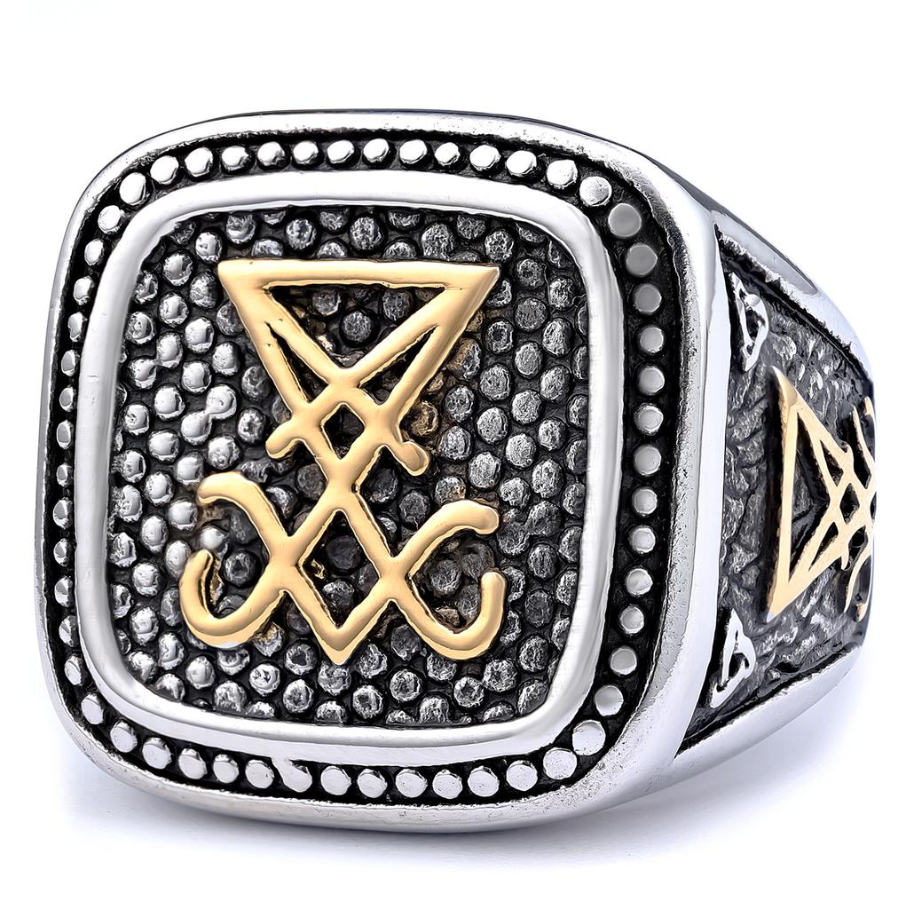 Personalized Dark Series Logo Ring Stainless Steel Satan Pitting Steel Color Gold