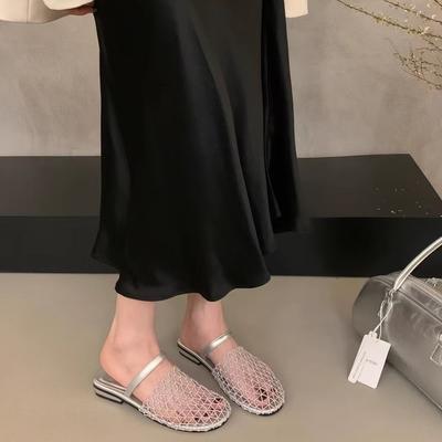 Französische Fischernetz-Oberfläche Taschenkopf Halbschuhe Damen Sommerbekleidung 2025 neu mit Rock Nische flacher Boden Fischer cool Pantoletten