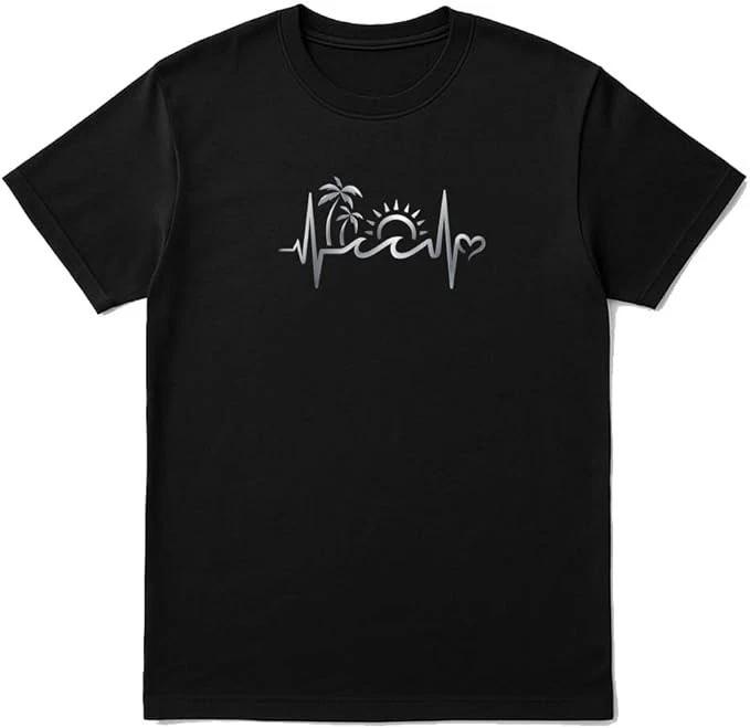 Beach Heartbeat T-Shirt – Unisex Ocean Lover Sunset Tee XS