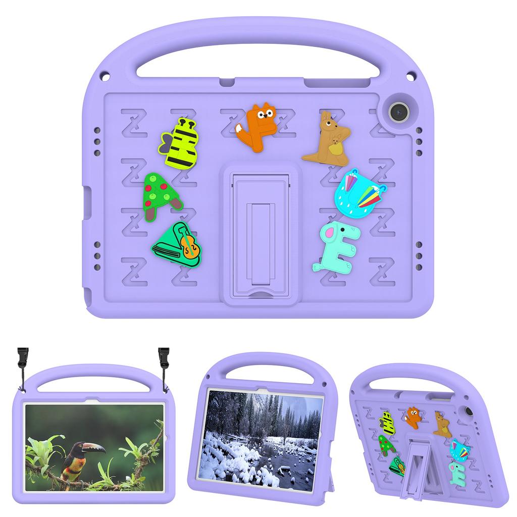 For Samsung Galaxy Tab A11+/A9+ Kickstand Case Cartoon Design Anti-Drop EVA+PC Tablet Cover with Strap for Kids