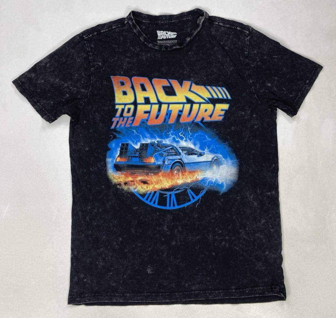 Back To The Future Movie Retro Graphic T-shirt Men Small Black Acid Wash XXL
