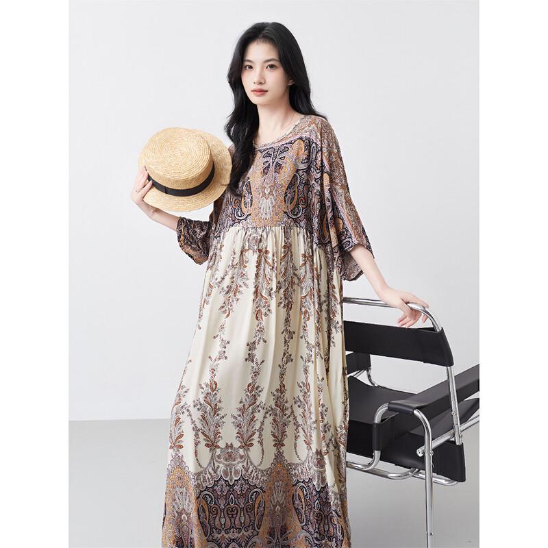 Aiyilian Summer Retro Print Dress L