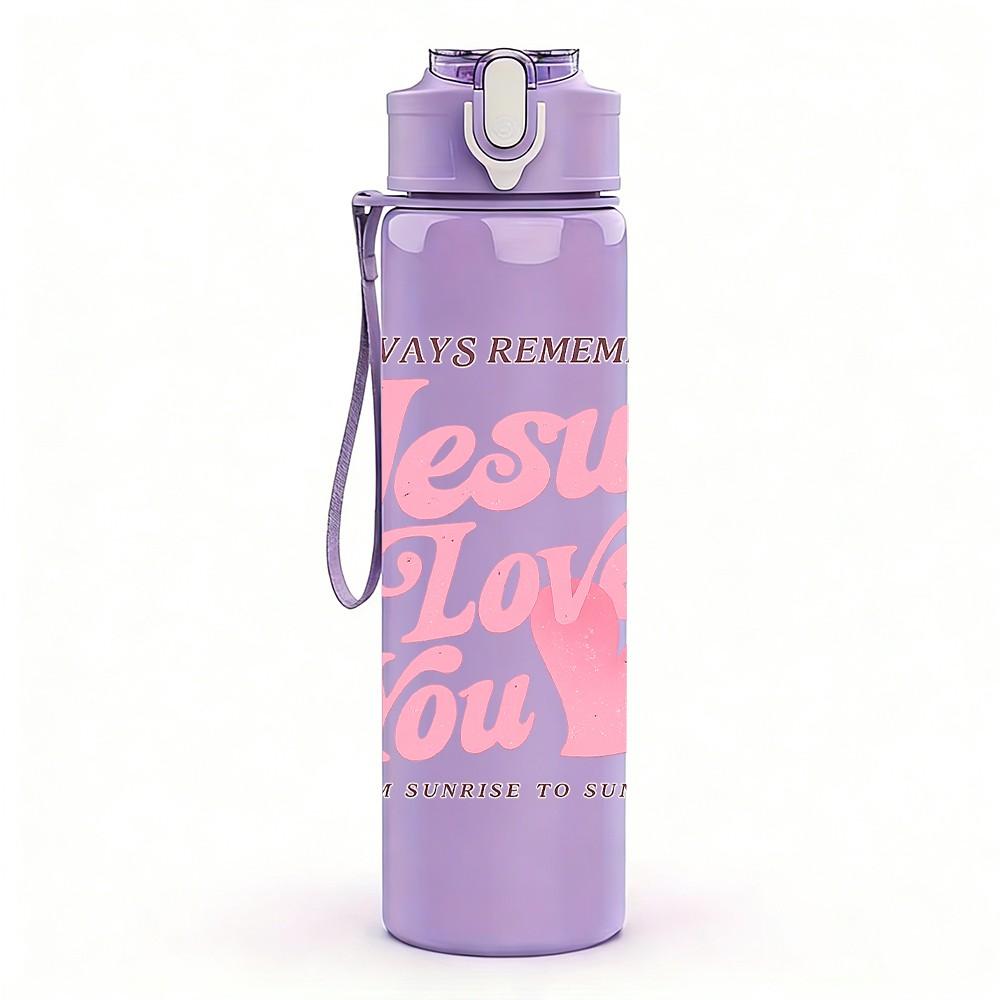 1PC Jesus Loves You Pink Text Art Print 750ml Color Plastic Sports Water Bottle Leakproof Flip Straw Lid Suitable for Sports Office Home Use