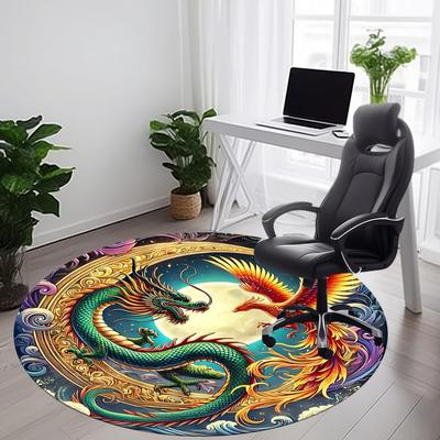 1 Stück Drache Phönix Yin Yang Teppich, Runder Rutschfester Langlebiger Großer Büroteppich, Geeignet für das Büro