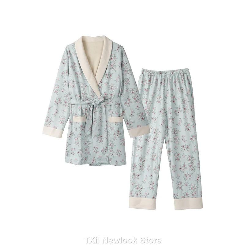 

Весенне-осенний женский комплект из двух предметов с поясом, мягкий жаккард, элегантная пижама с длинными рукавами, женская верхняя одежда, домашняя одежда M