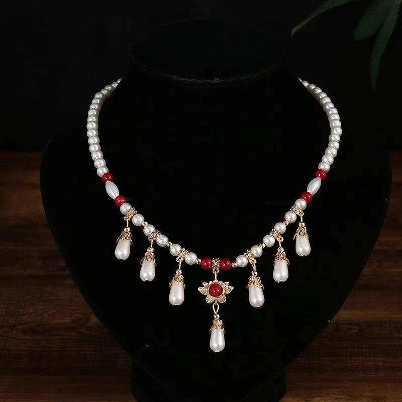 

Ожерелье с перегородчатой бабочкой династии Мин: Кисточка, искусственный жемчуг, ретро-стиль костюма Хань