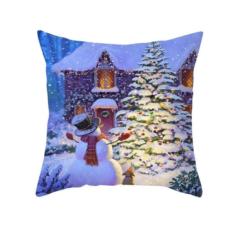 Winter Snow Scene Christmas Pillowcase New Year Home Decoration Sofa Cushion Cover Christmas Tree Printed Pillowcase