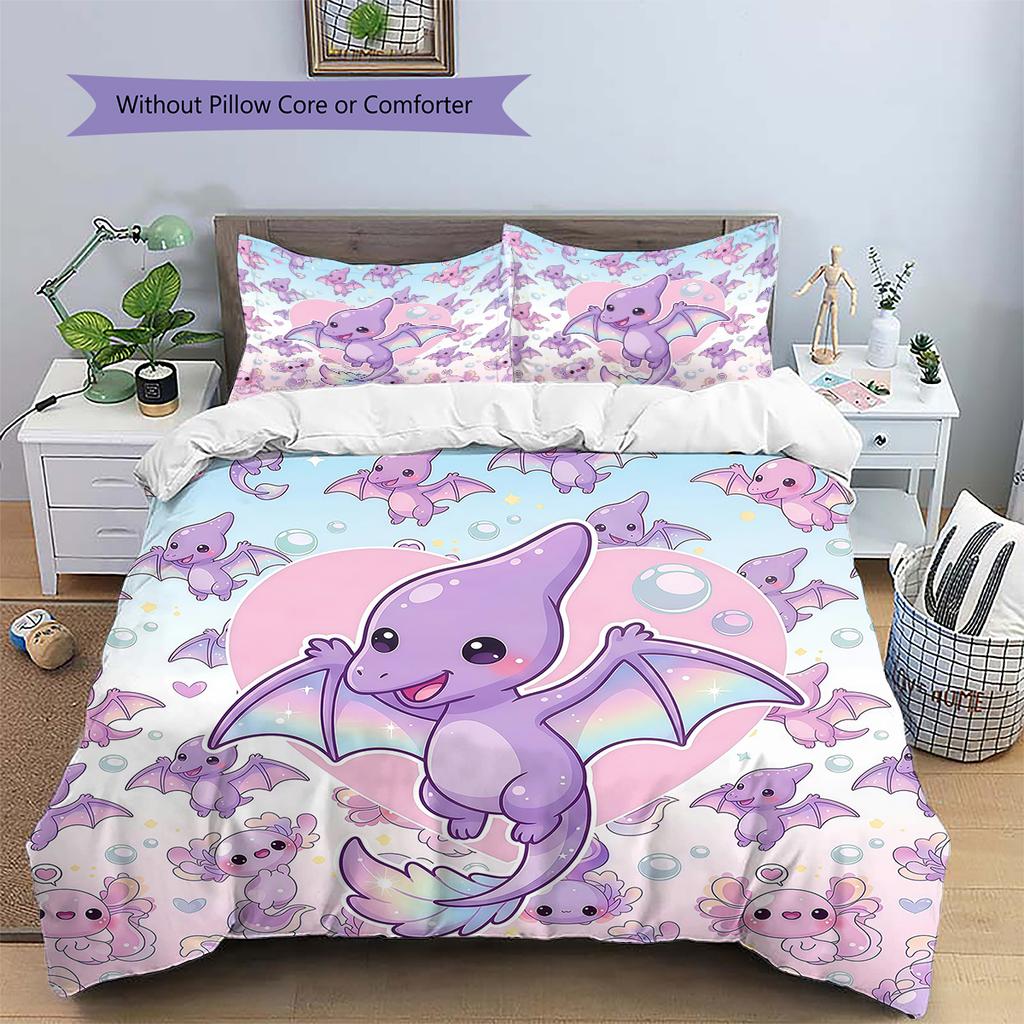 Pink Gradient Cartoon Pattern Bedding,Quilt Set Quilt Cover Pillowcase Home Birthday Gift (1 * Duvet Cover + 2 * Pillowcase, Without Core)