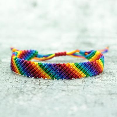 Fashion LGBT Bracelet Men Women Rainbow Rope Braclets Handmade Woven Strings Ethnic Brass Jewelry Bestie Gift Adjustable