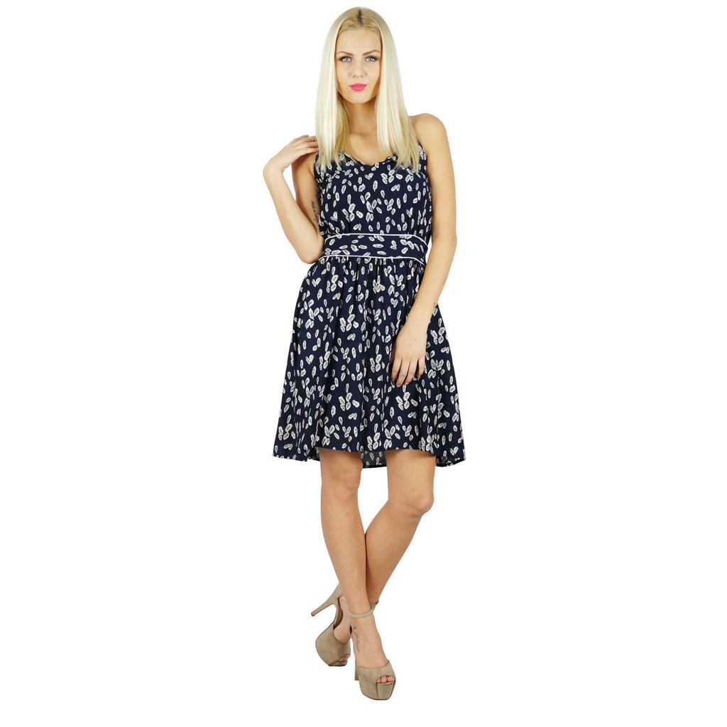 Bimba Women Short Shift Dress Halet Neck Casual Chic Summer Wear