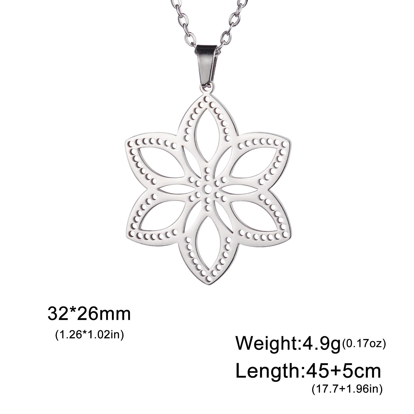 Lucktune Flower of Life Pendant Necklace Stainless Steel Openwork Flower Chain Necklace For Women Vintage Gold Color Jewelry