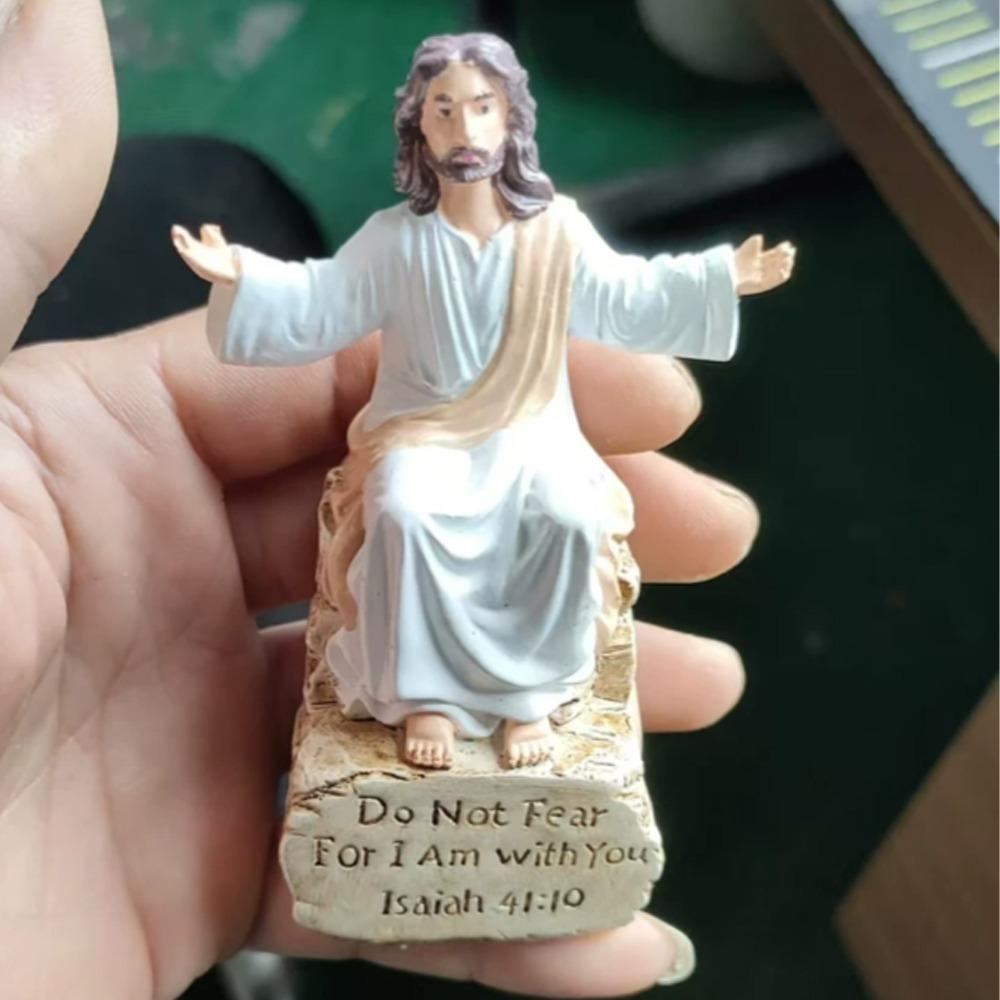 

Open Arms Blessing Jesus Christ Figurine Bible Verse Base Resin Jesus Ornament Prayer Room білий