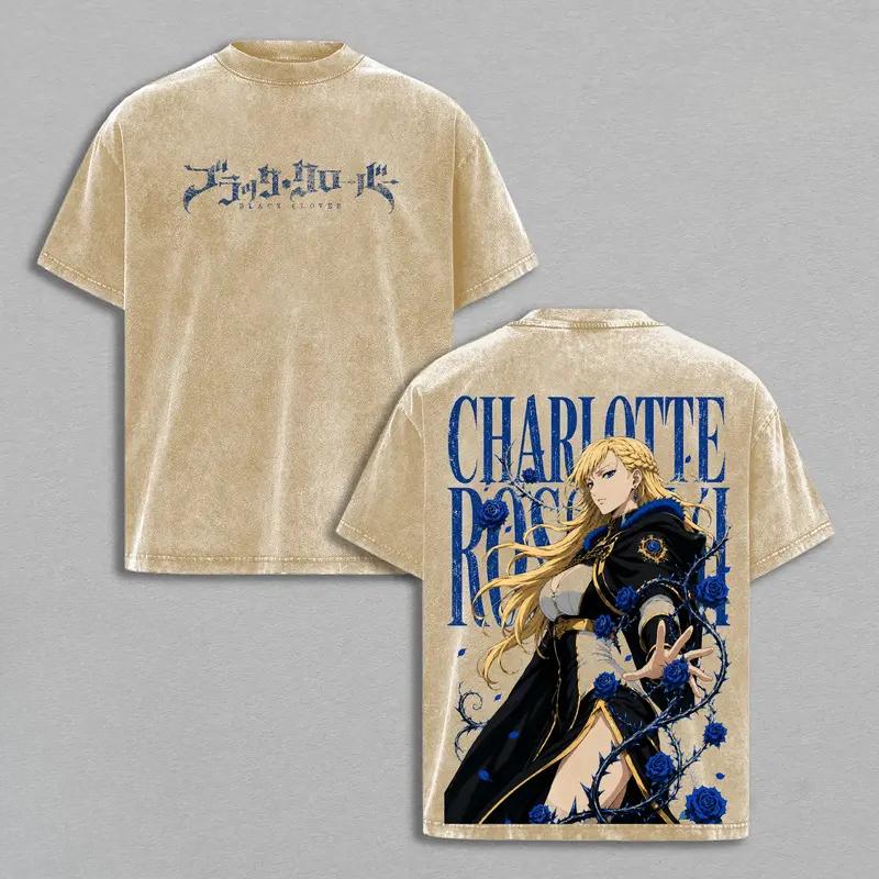 T-shirt Imprimé Hot Anime Black Clover Charlotte Roselei pour Hommes Femmes Manches Courtes Vêtement T-shirt en Coton T-shirt Lavé Hauts Manga