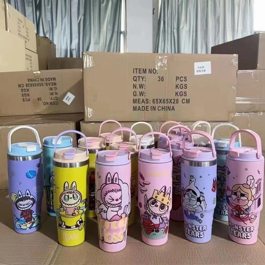 Creative cartoon 304 stainless steel thermos cup Children's portable handle cup Men's and women's 30oz large-capacity car cup