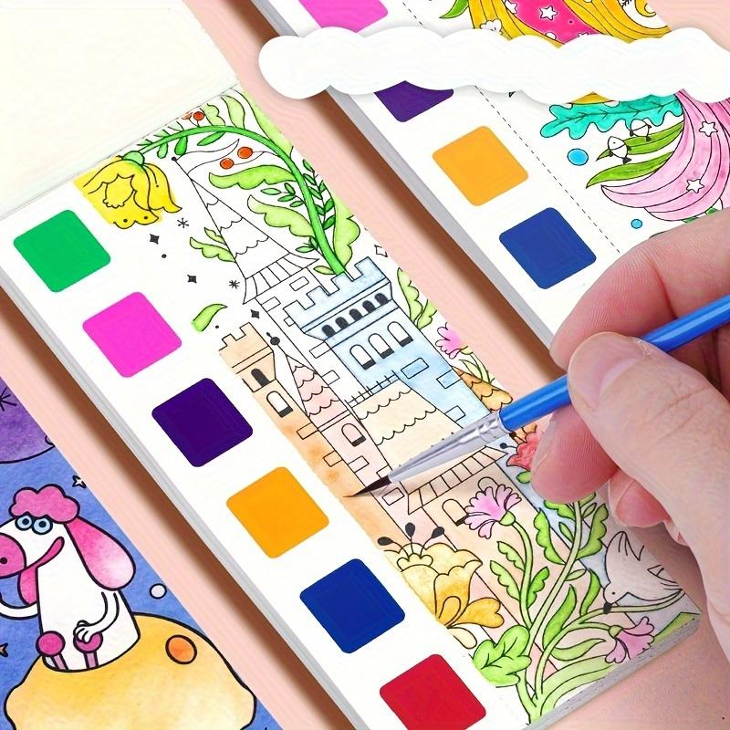Kids Portable Watercolor Painting Book Paint With Water Brush Gouache Graffiti Picture Coloring Drawing Toys Kindergarten Gifts