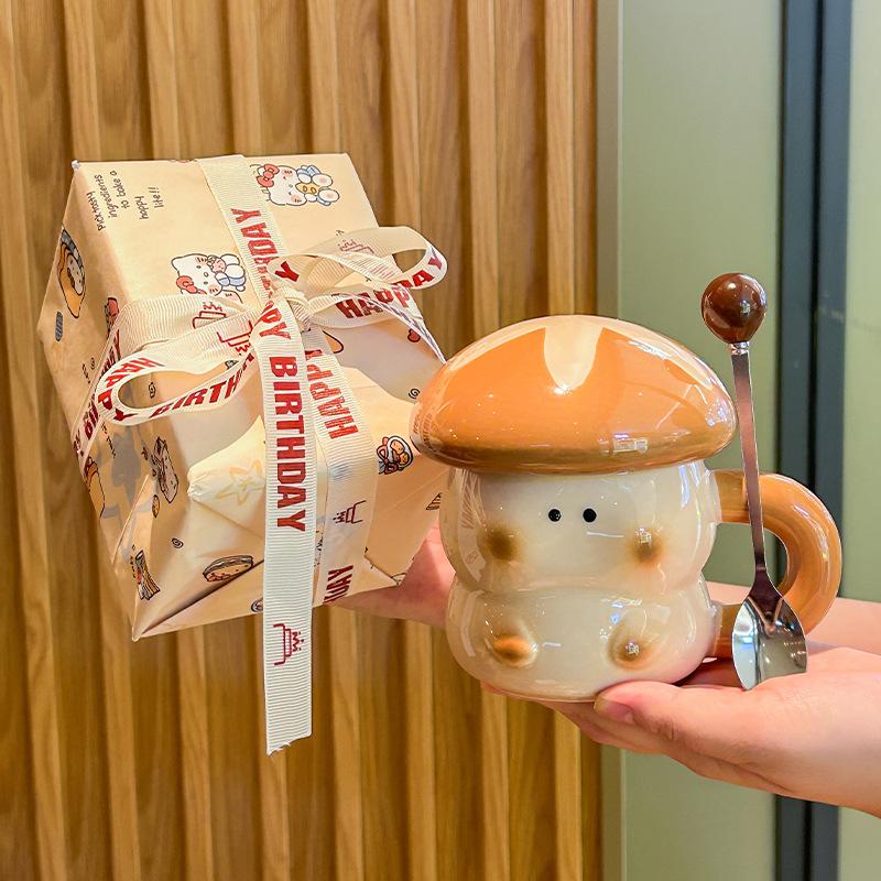 High-value Mushroom Water Cup Birthday Gift Box for Girl Friends Practical Ceramic Mug Practical Souvenir