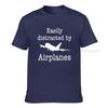 Easily Distracted By Airplanes Funny Pilot Flying Gift Tshirt Cotton Fitness Tight Tees Fitted Male Top Tshirts Slim Fit