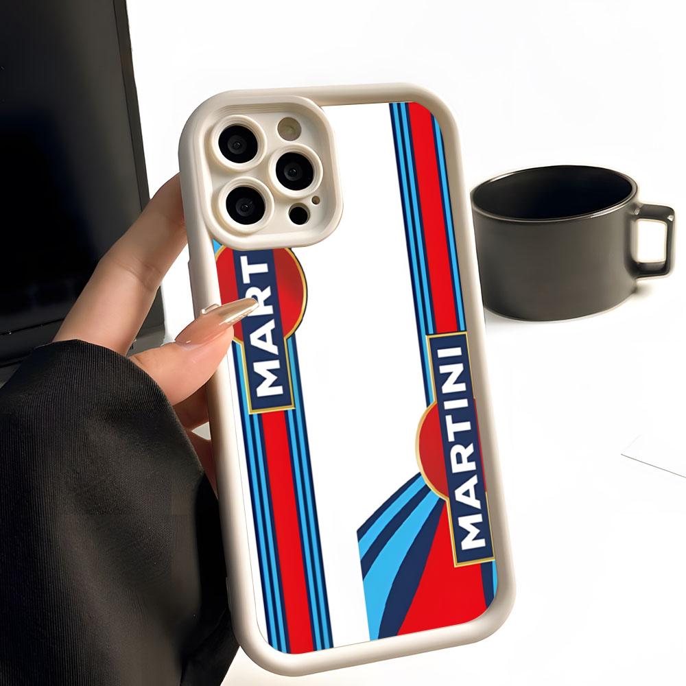 Martini Racing Horizontal Stripe Phone Case Simple Solid Color Matte Silicone For IPhone 16 15 14 13 12 11 Pro Max Plus Lens Fu