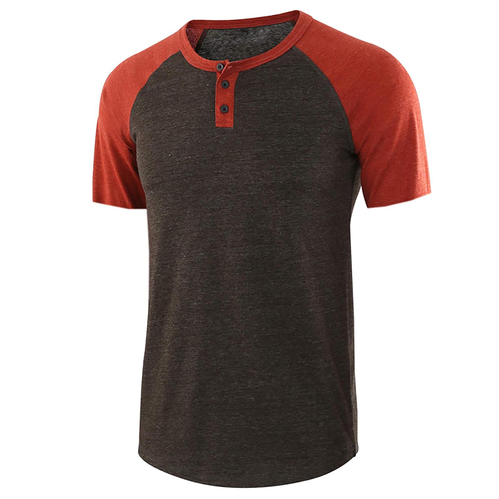 

Мужская свободная большая повседневная футболка, мужская летняя дышащая спортивная футболка с круглым вырезом на пуговицах M киноварь