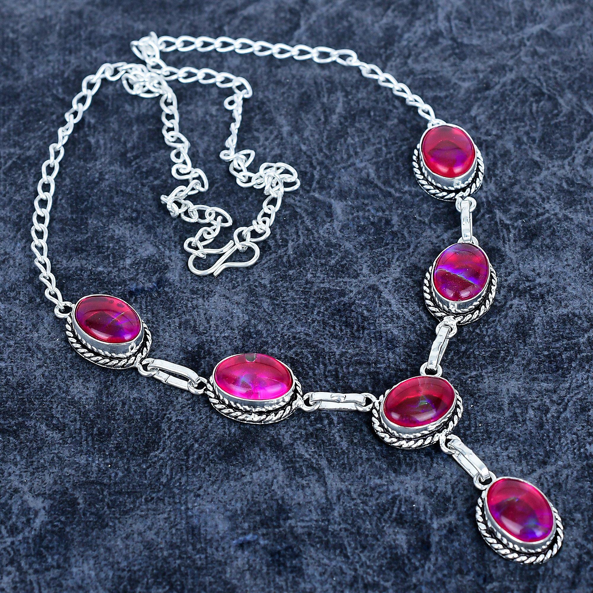 

Pink Triplet Opal Gemstone 925 Sterling Silver Jewelry Necklace 18 M-3180