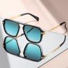 Retro-style simple double-beam flat-top flat mirror metal temple, versatile decorative sunglasses for daily wear