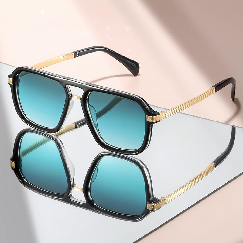 Retro-style simple double-beam flat-top flat mirror metal temple, versatile decorative sunglasses for daily wear
