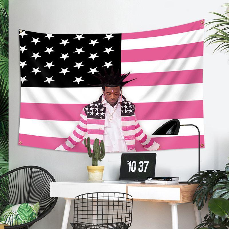 Retro Rap Star Tapestry Lil Uzi Vert Pink White American Flag Background Print Wall Hanging for Living Room Home Decor
