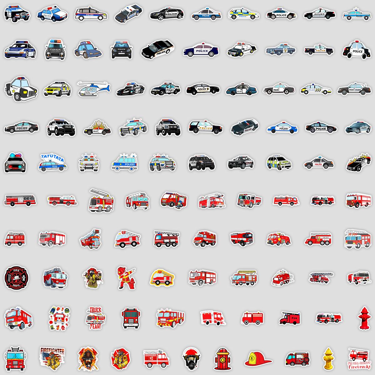 

100 Cartoon Fire Truck Graffiti Stickers Notebook Mobile Phone Case Car Waterproof Decorative Stickers