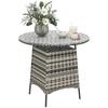 Wicker Garden Rattan Table, Patio Furniture Outdoor Coffee Table with Umbrella Hole and Tempered Glass Top, Grey