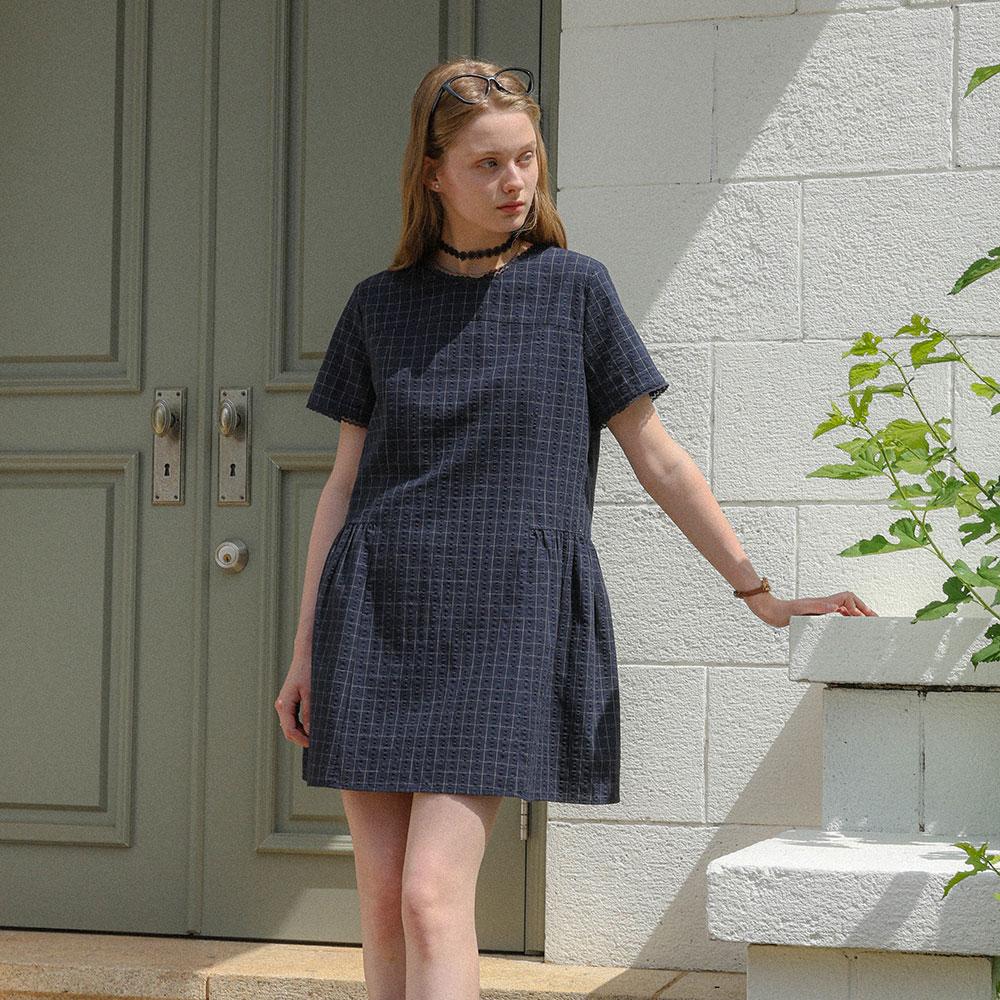Deondeulob Dd_Check Flare Mini Dress_Navy