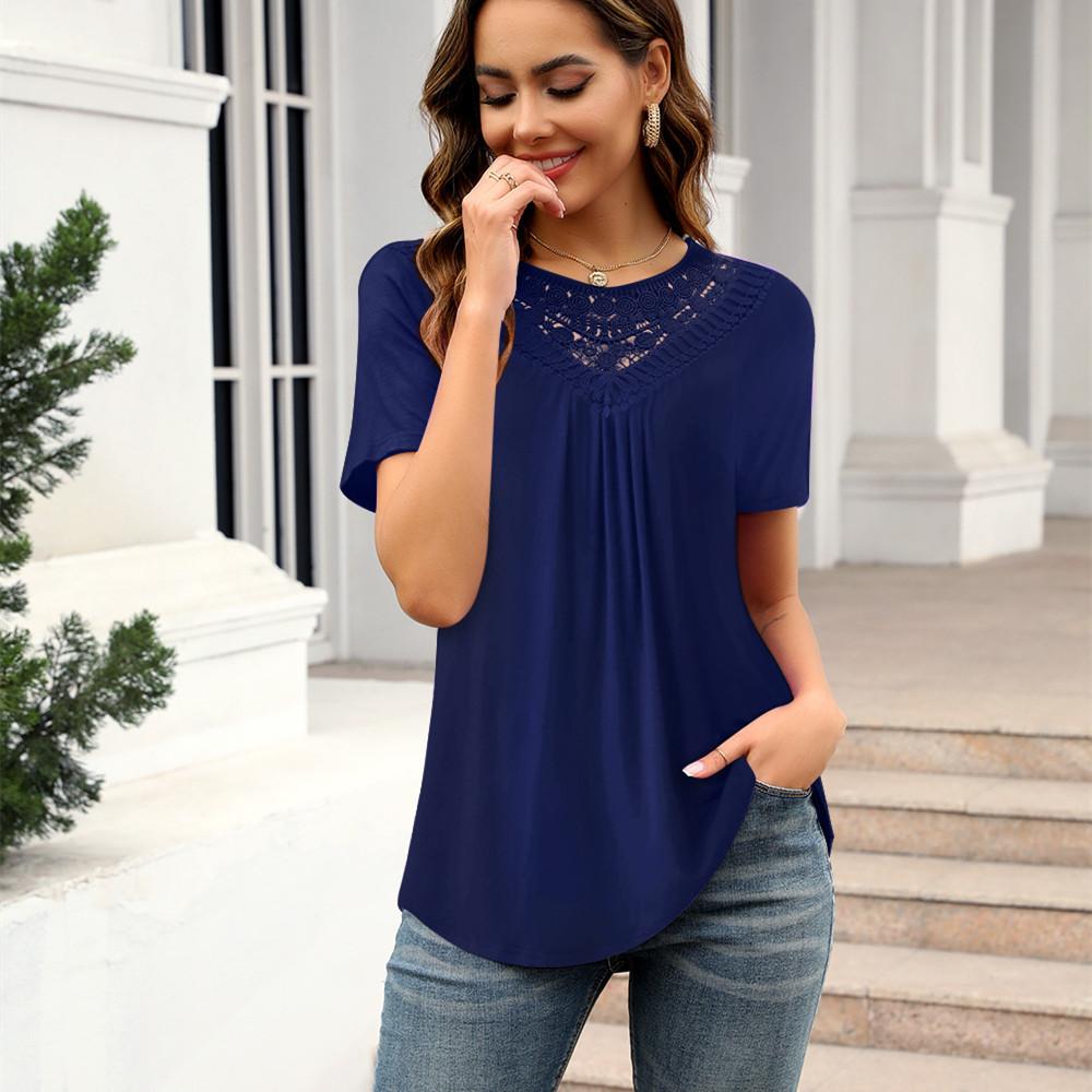 

GMXIA Женские модные повседневные однотонные футболки и топы с короткими рукавами и круглым вырезом с принтом XXL синий