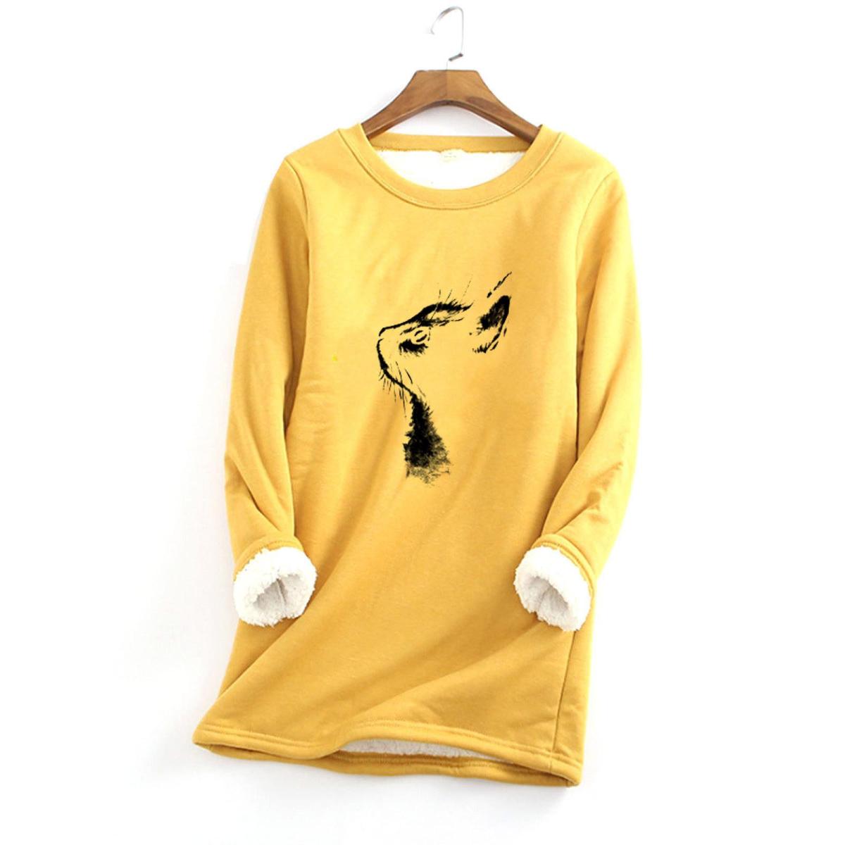 

Жіноча товста флісова толстовка з принтом. Тепла нижня білизна з круглим вирізом XXXXXL жовтий